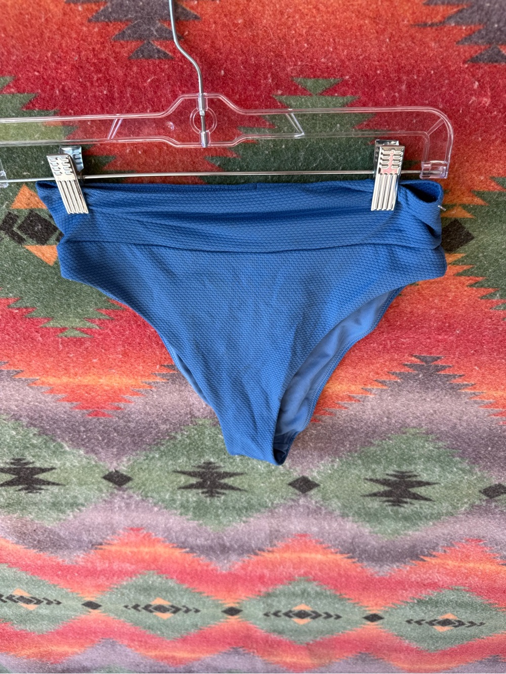 aerie Textured High-Waist Swim Bikini Bottom in Blue